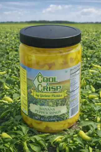 Banana Pepper Rings container in a field.